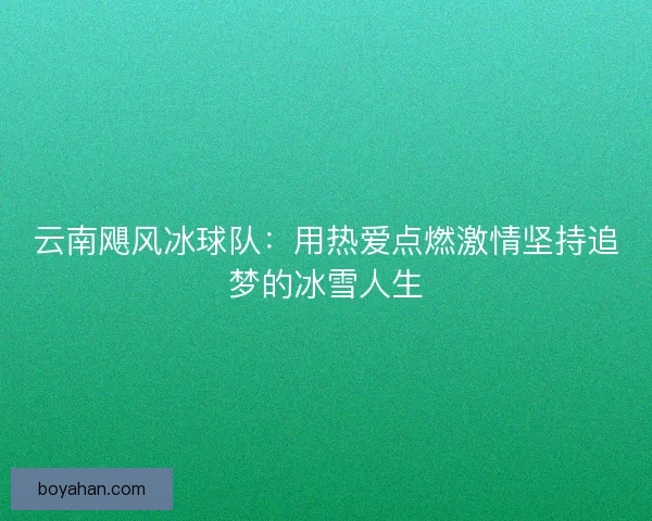 云南飓风冰球队：用热爱点燃激情坚持追梦的冰雪人生